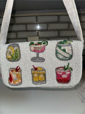 TJ Maxx Margaritas & Cocktails White Shoulder Beaded Bag NWT!!